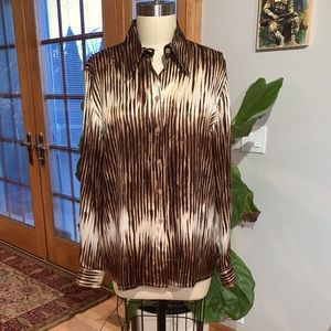 Rare Escada silk blouse size 42 in amazing Africa grassland stripe.